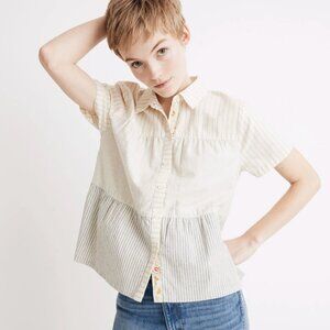 Madewell x The New Denim Project Stripe-Mix Seamed Button-Down Shirt